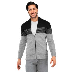 ژاکت بافت مردانه زیپ دار یقه ایستاده فری سایز راه راه Araz مدل 40297