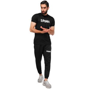 ست تیشرت شلوار مردانه مشکی Dream ساده یقه گرد مدل 44837