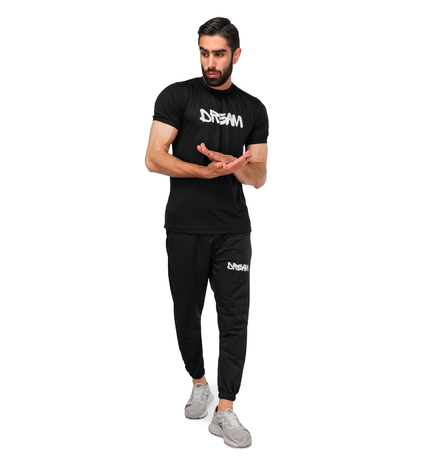ست تیشرت شلوار مردانه مشکی Dream ساده یقه گرد مدل 44837