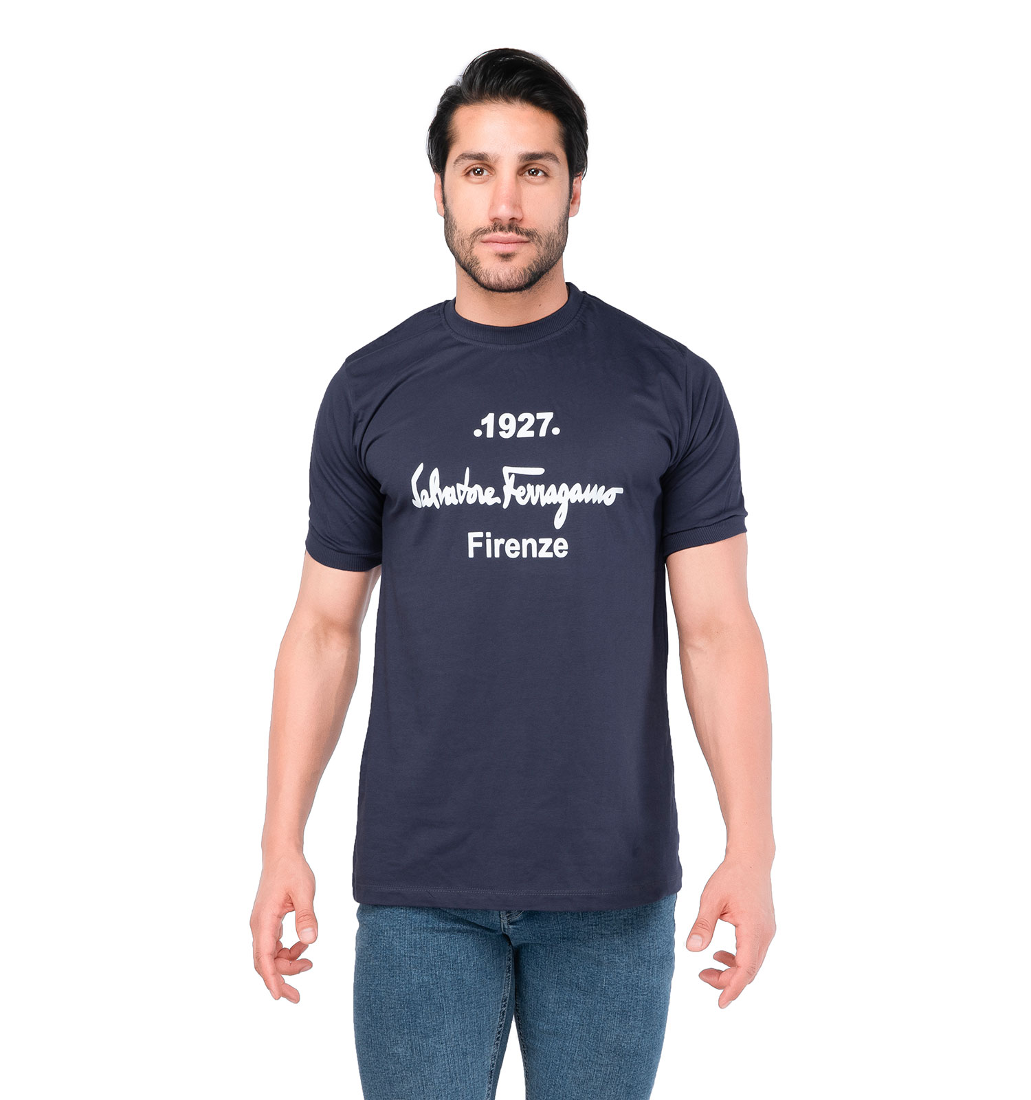 تیشرت Ferragamo یقه گرد مردانه پنبه ساده مدل 44721