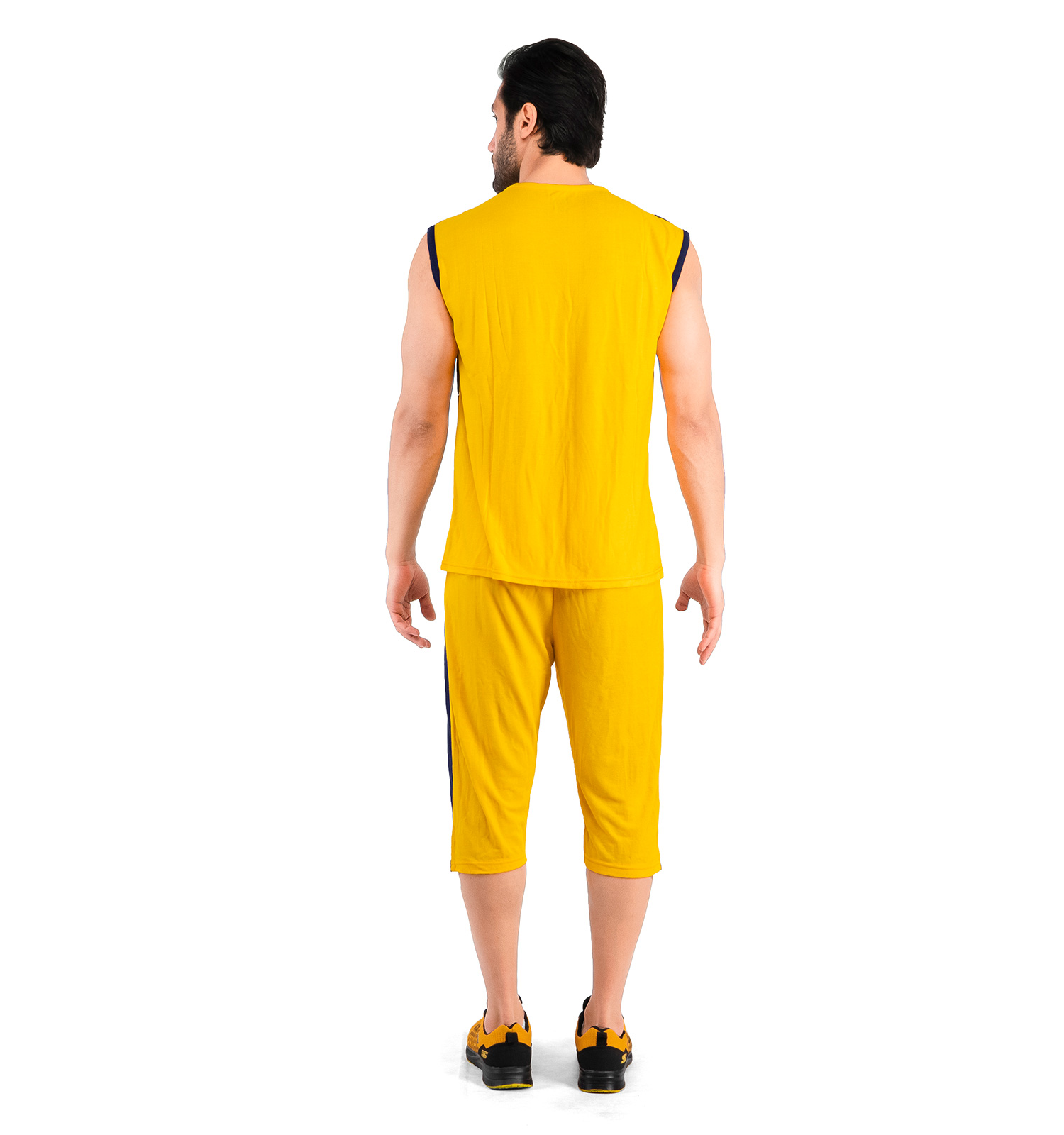 ست رکابی شلوارک مردانه آستین حلقه ای زرد Reebok ساده یقه گرد مدل 43937