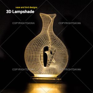 آباژور سه بعدی طرح گلدان پرنده