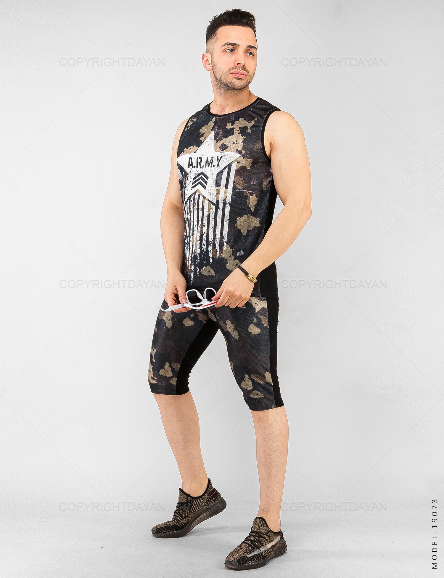 ست رکابی شلوارک مردانه Army مدل 19073