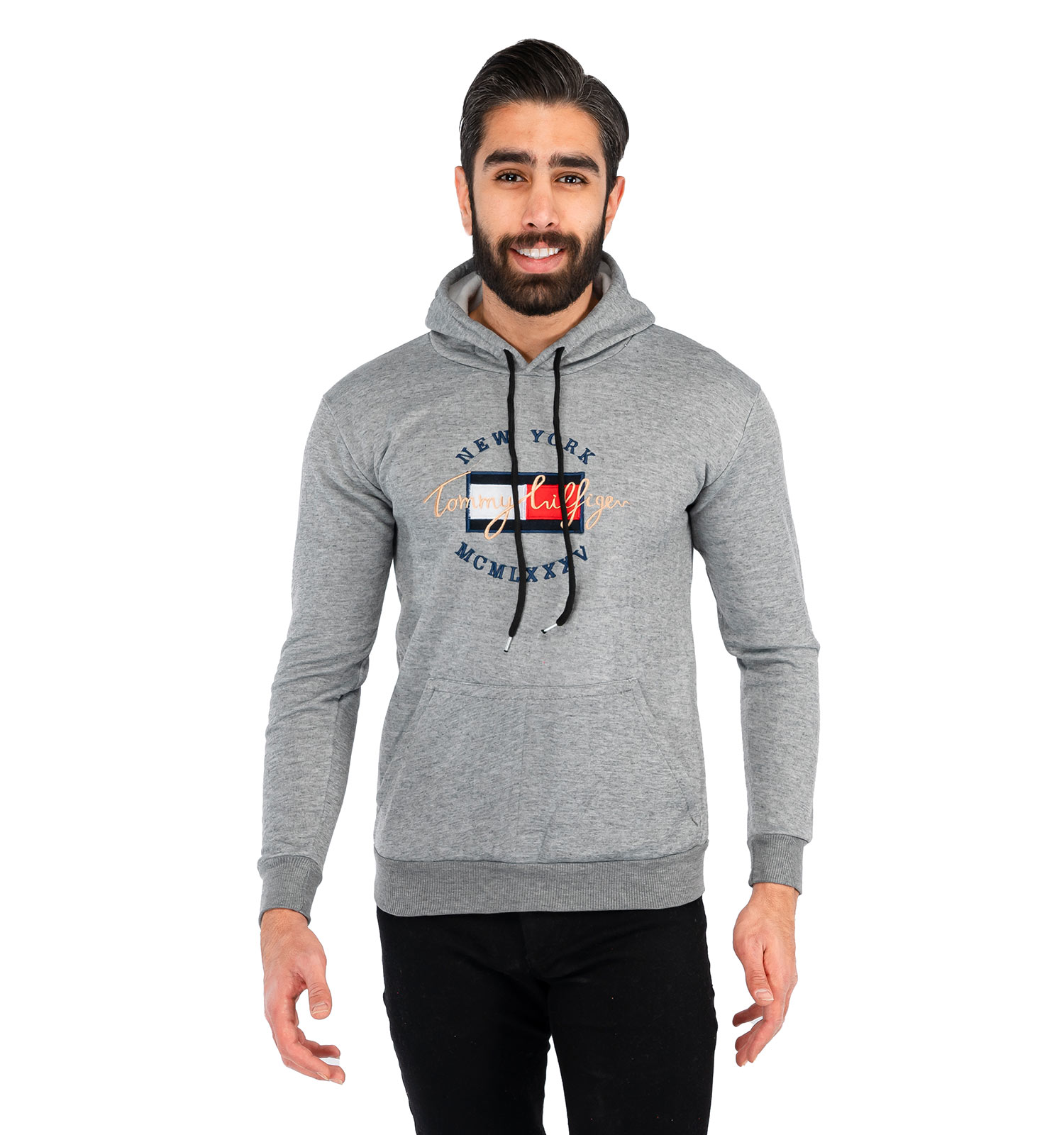هودی مردانه کلاهدار طوسی روشن Tommy مدل 41801