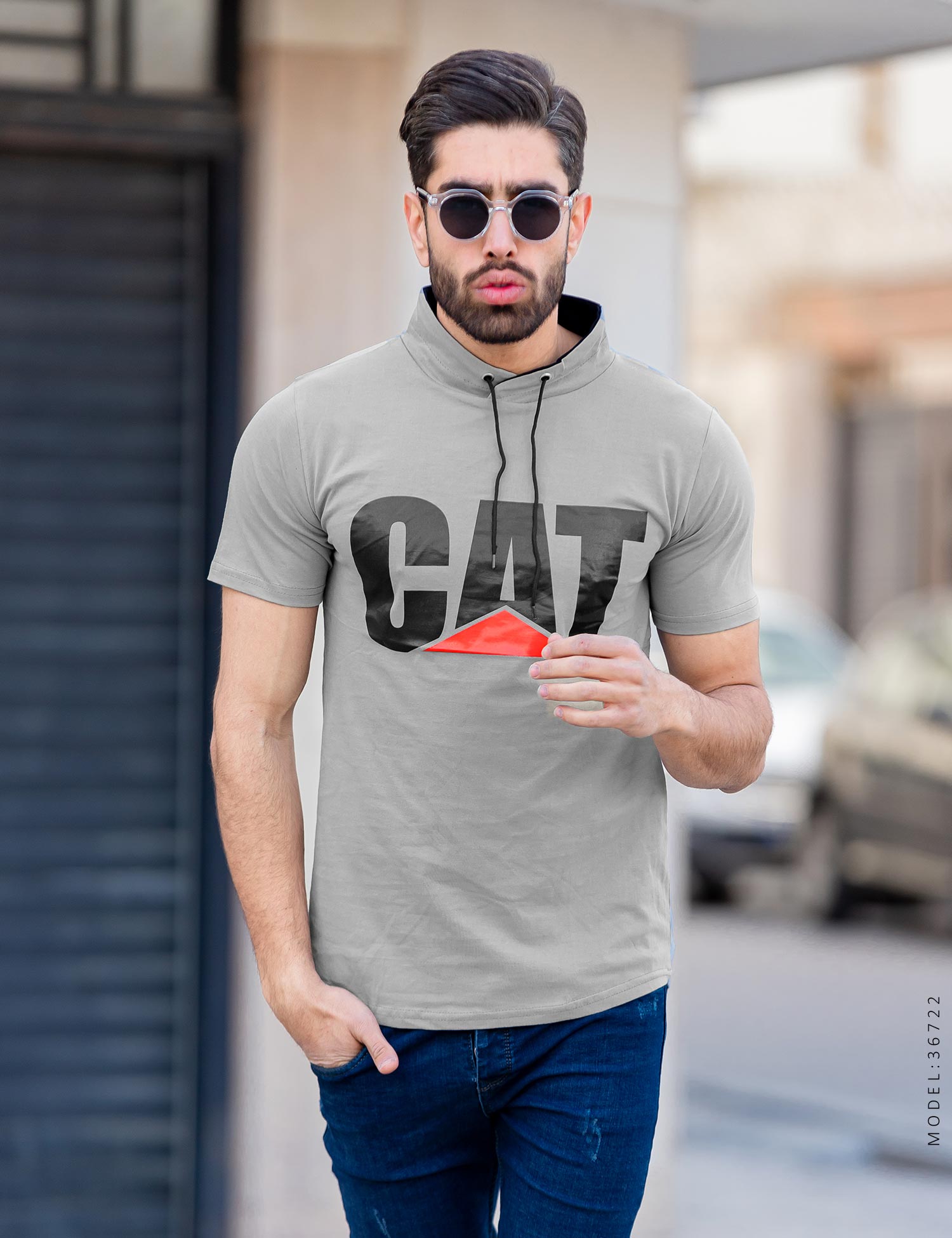 تیشرت مردانه یقه بنددار Cat مدل 36722