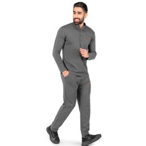 ست بلوز شلوار مردانه آستین بلند طوسی ساده یقه ایستاده مدل 43596