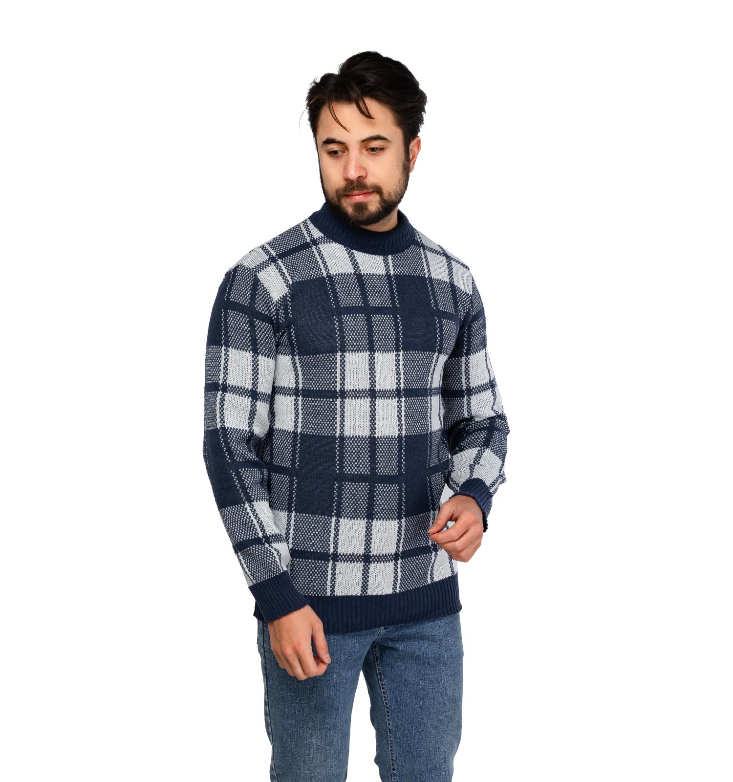 بافت مردانه یقه گرد فری سایز چهارخونه مدل 45892