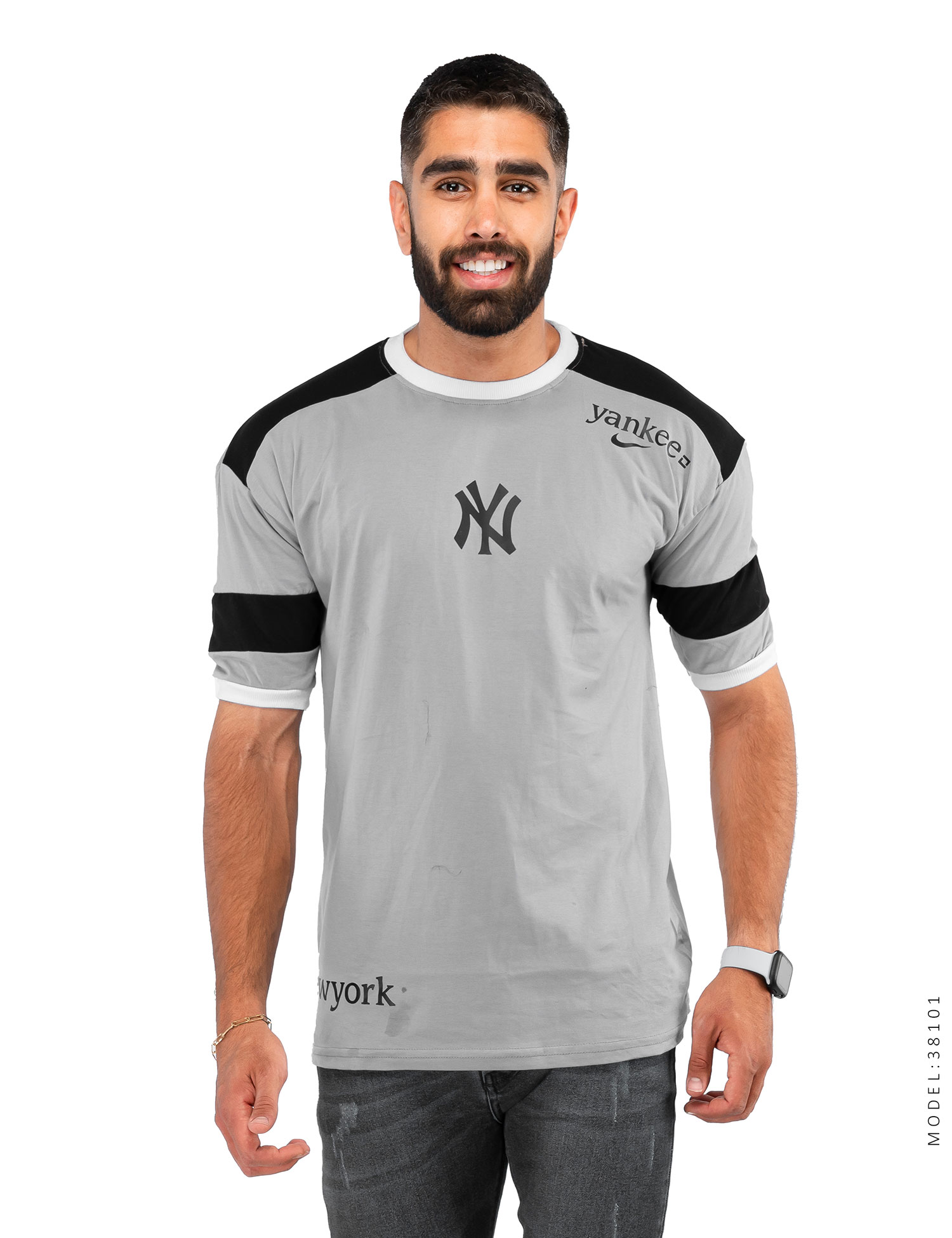 تیشرت مردانه دو رنگ یقه گرد New York مدل 38101