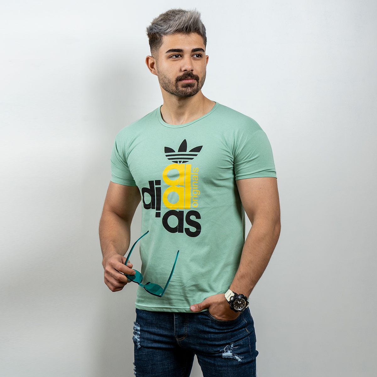 تیشرت Adidas مردانه سبزکمرنگ مدل devan T