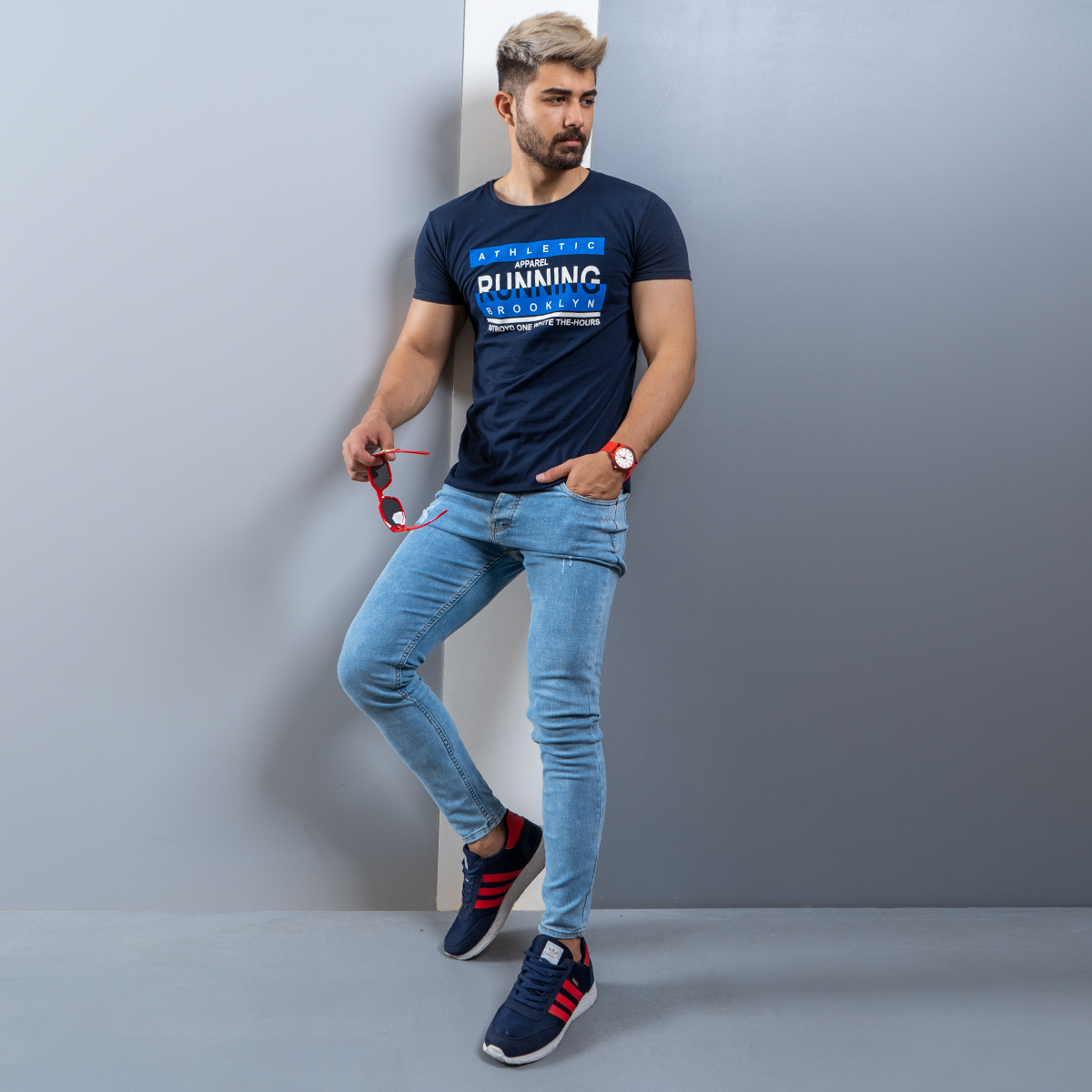 تیشرت مردانه سرمه ای مدل running T
