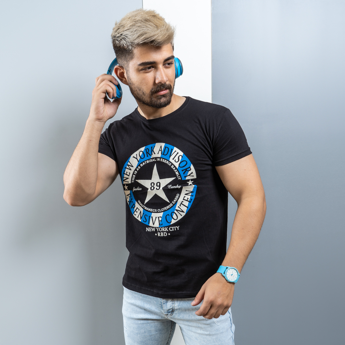 تیشرت مردانه مشکی Advisory مدل E89 T