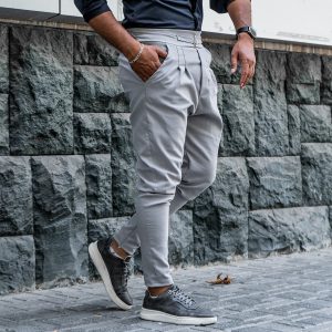 شلوار اسلش سگک دار مردانه طوسی روشن مدل Partiv