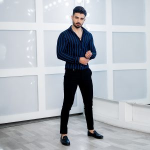 پیراهن مردانه راه راه آبی مدل Melvis
