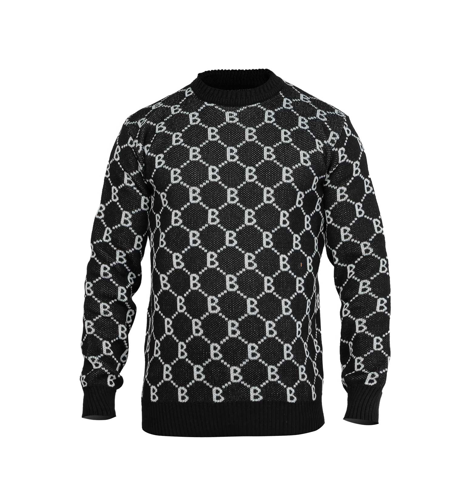بافت مردانه یقه گرد مشکی فری سایز طرحدار مدل 45866