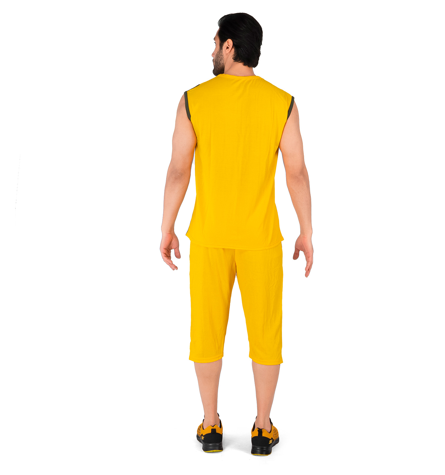 ست رکابی شلوارک مردانه آستین حلقه ای زرد Reebok ساده یقه گرد مدل 43938