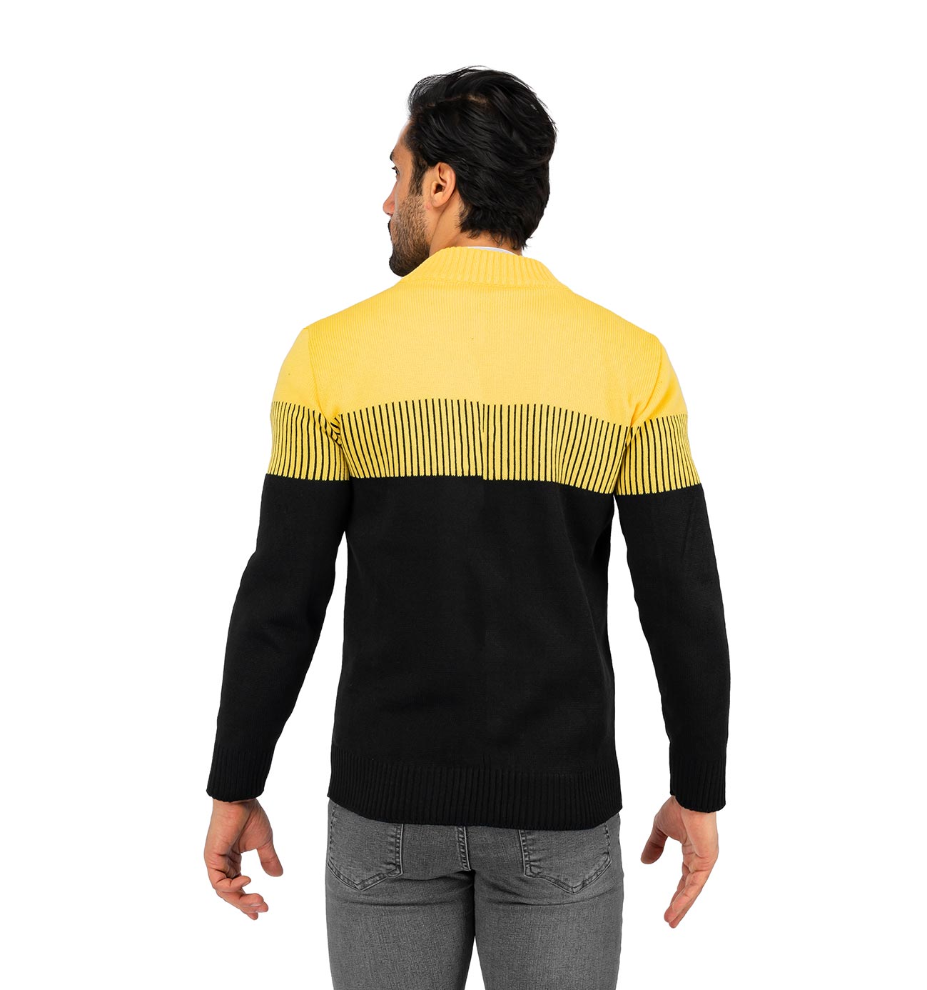 ژاکت بافت مردانه زیپ دار یقه ایستاده فری سایز راه راه Araz مدل 40296