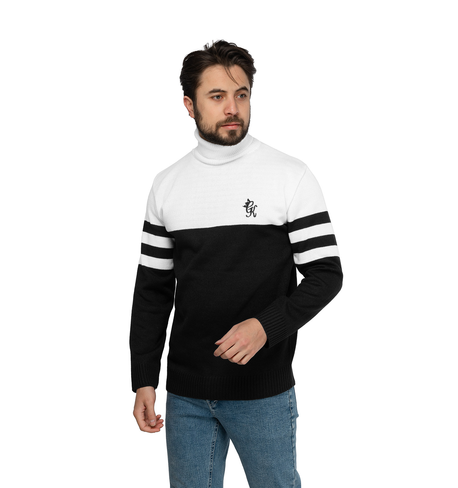 بافت مردانه یقه اسکی فری سایز طرحدار CK مدل 45898