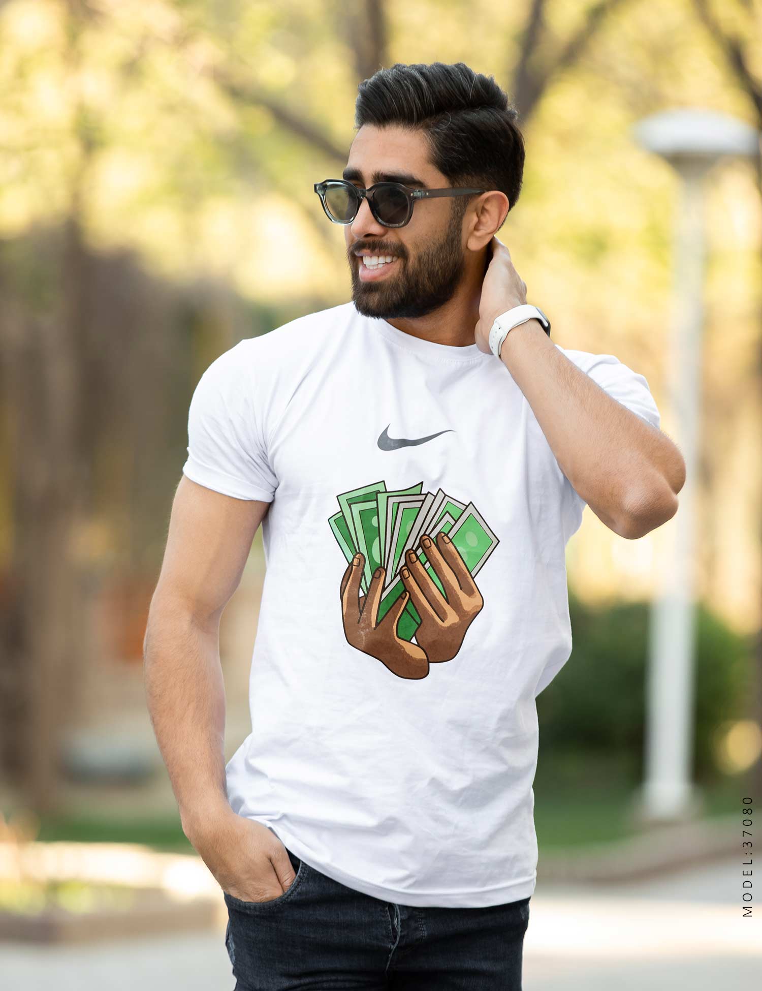 تیشرت لانگ طرح چاپی اسپرت Alma مدل 37080
