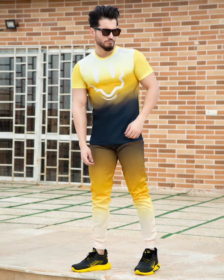 ست تیشرت شلوار مردانه مدل Face زرد