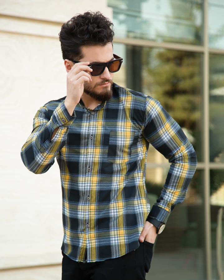 پیراهن مردانه مدل Rayan مشکی زرد