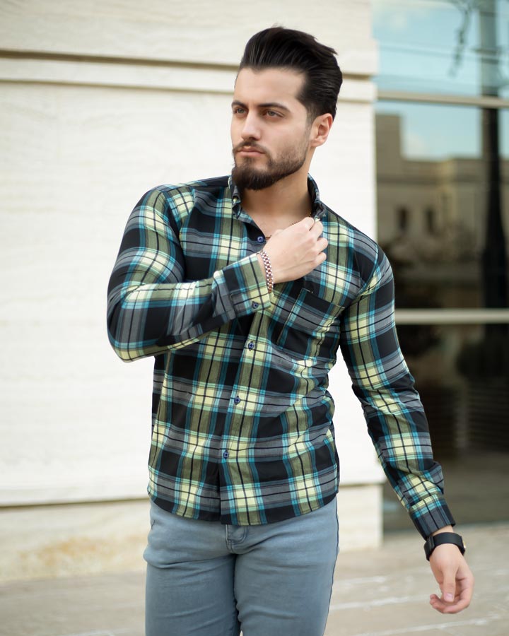 پیراهن مردانه مدل Sakata مشکی سبز
