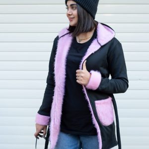 هودی زنانه لبه خز مدل Narnia صورتی