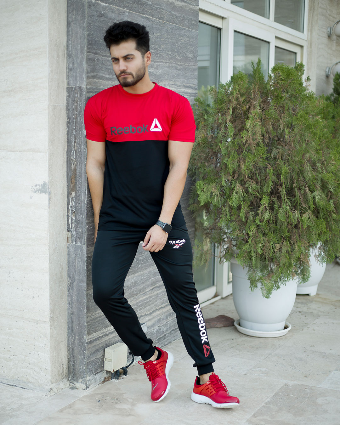 ست تیشرت شلوار Reebok مدل GK مشکی قرمز