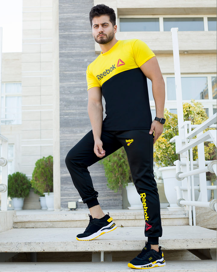 ست تیشرت شلوار Reebok مدل GK مشکی زرد