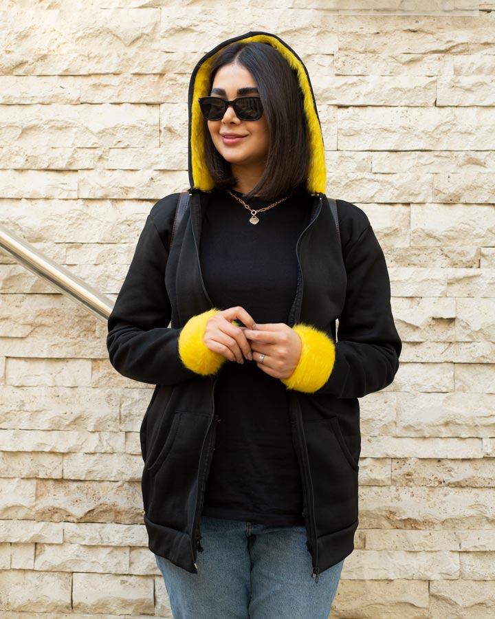 سویشرت زنانه کلاهدار خز Arzhan زرد