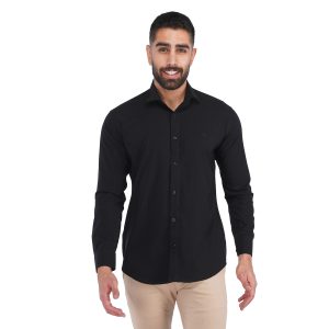 پیراهن اسپرت مردانه آستین بلند ساده مشکی مدل 42451