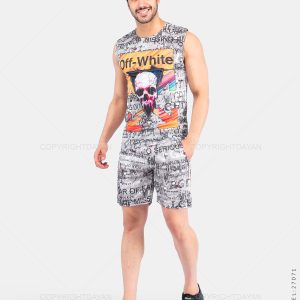 ست رکابی شلوارک مردانه Off – White مدل 27071