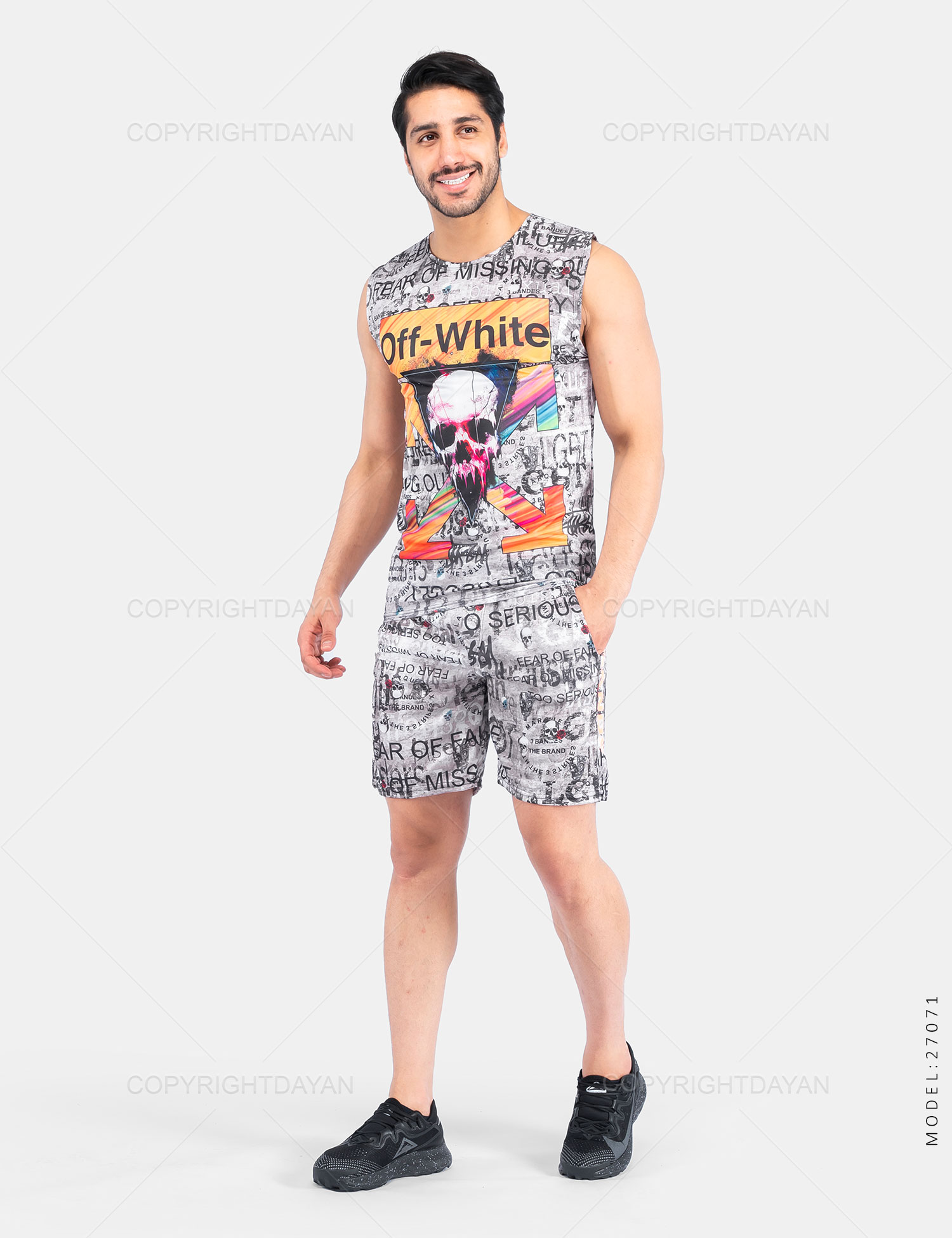 ست رکابی شلوارک مردانه Off – White مدل 27071