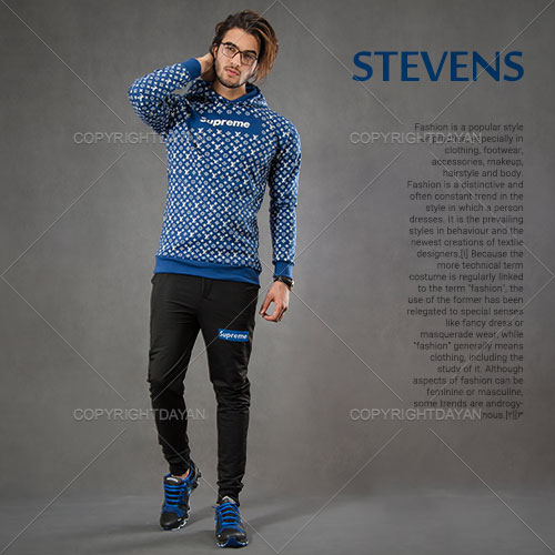 ست سویشرت شلوار Stevens (آبی)وکفش Dinoga (مشکی)