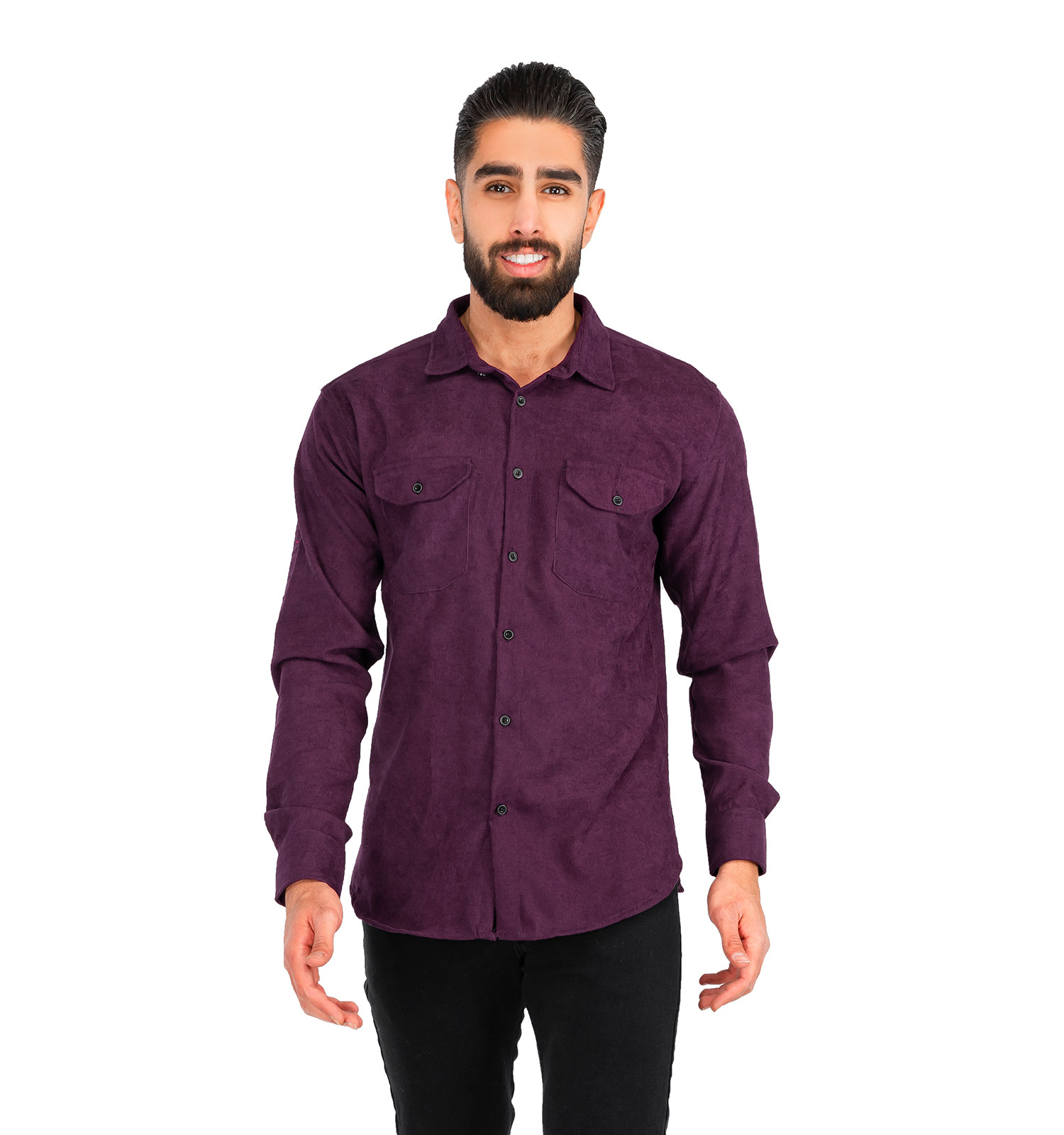 پیراهن مردانه دکمه دار مخمل کبریتی ساده Alma مدل 41225