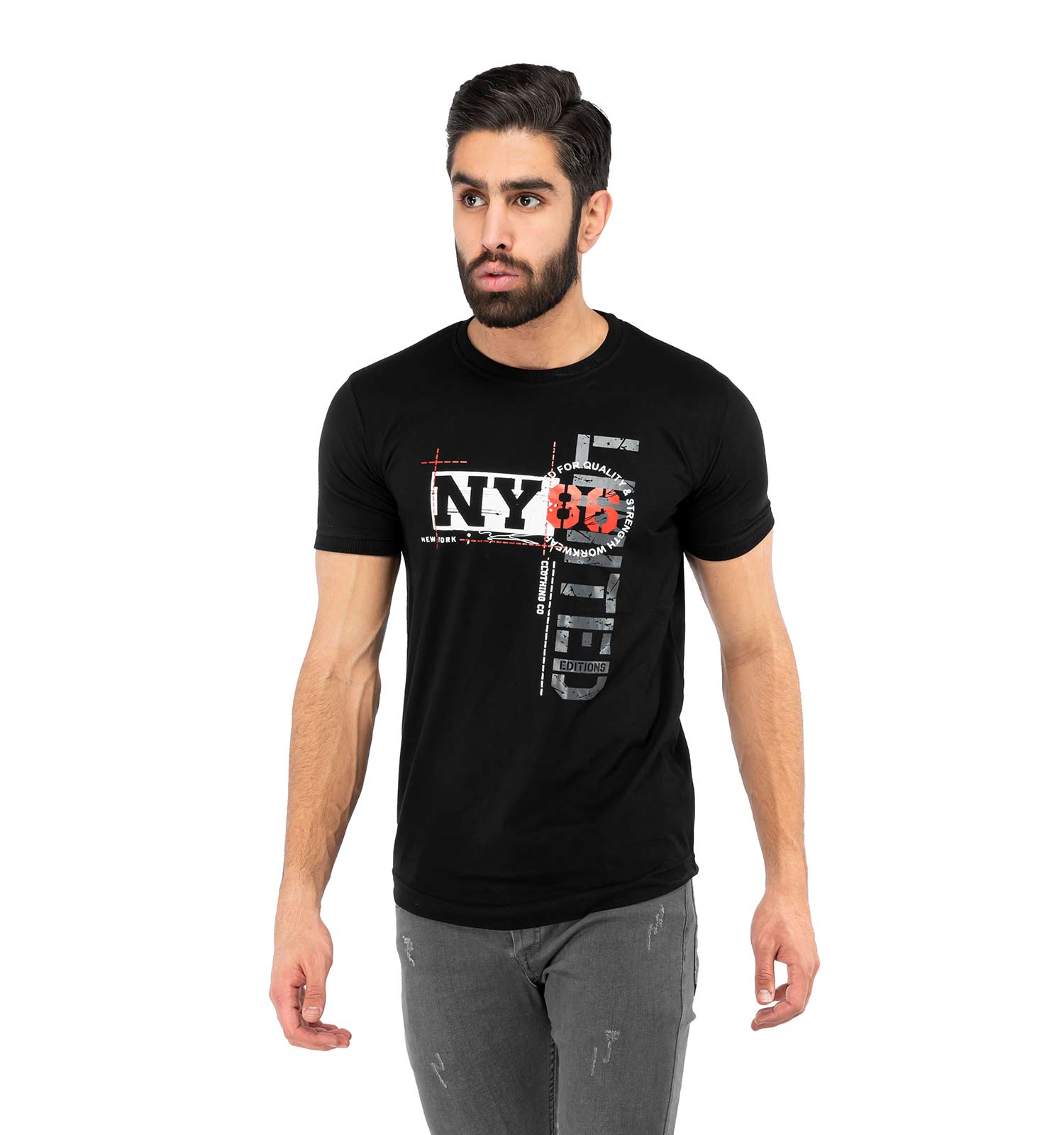تیشرت آستین یقه کش بافت New York مدل 36492