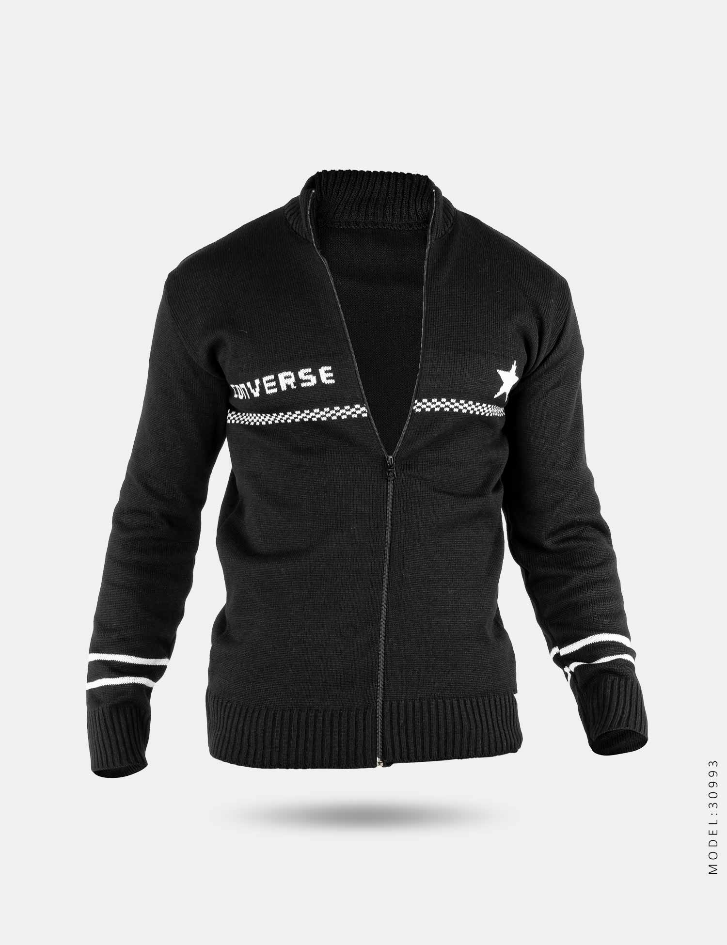 ژاکت بافت مردانه زیپ دار یقه ایستاده Converse مدل 30993