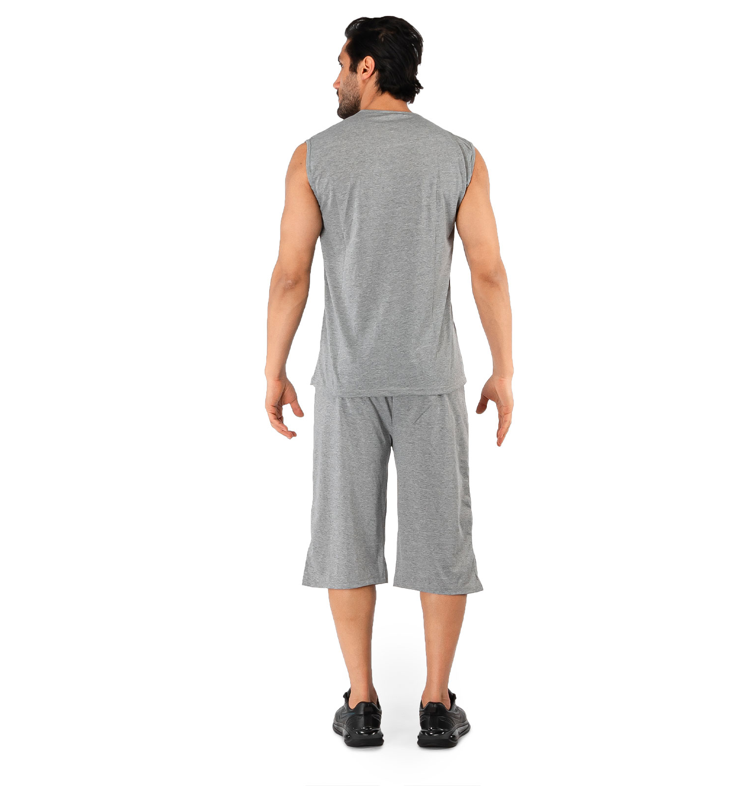 ست رکابی شلوارک مردانه آستین حلقه ای طوسی Adidas ساده یقه گرد مدل 44160