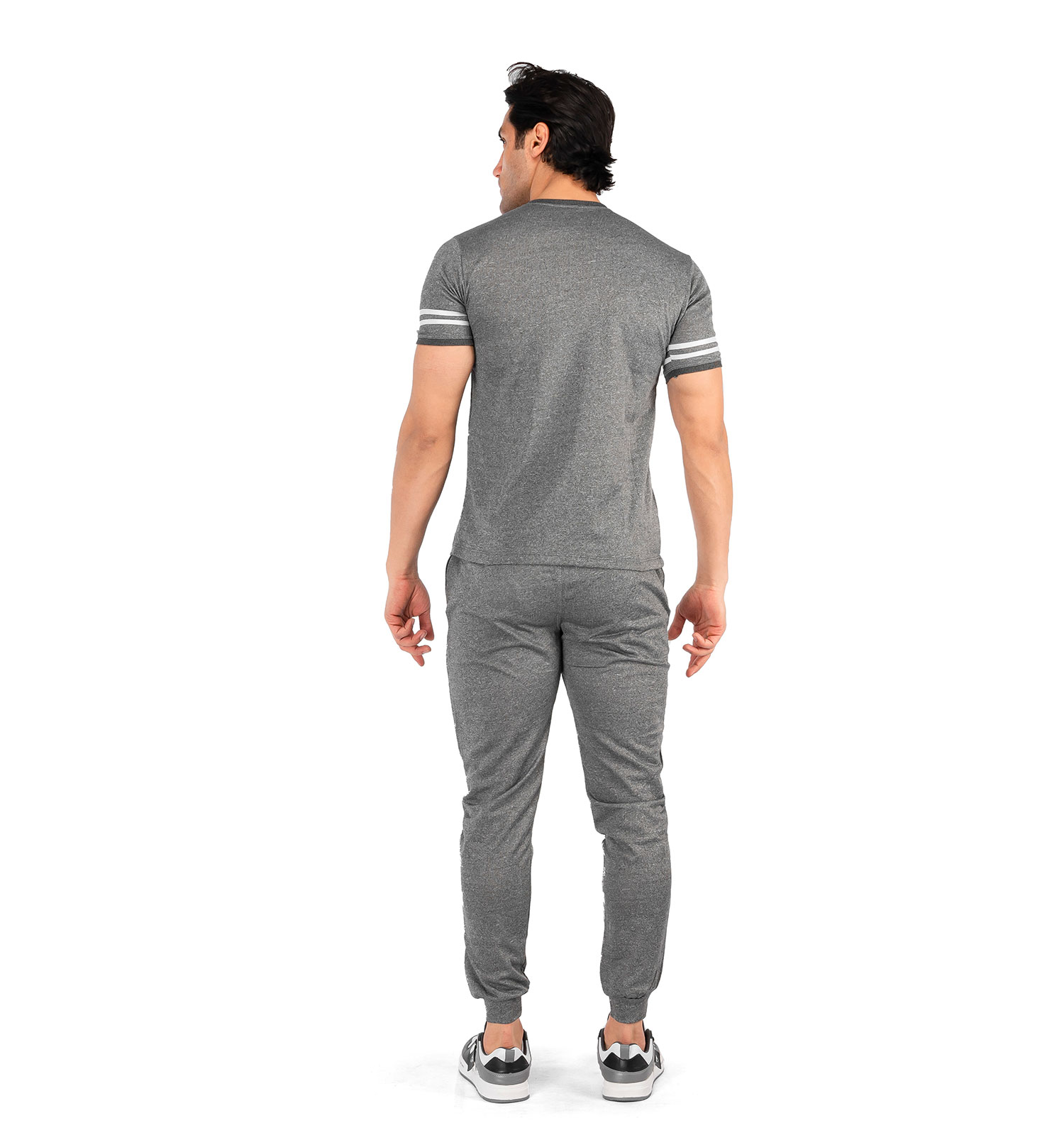 ست تیشرت شلوار مردانه آستین کوتاه طوسی ساده یقه گرد مدل 43051