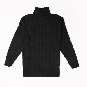 تونیک بافت زنانه آستین بلند یقه اسکی مشکی فری سایز مدل 45669