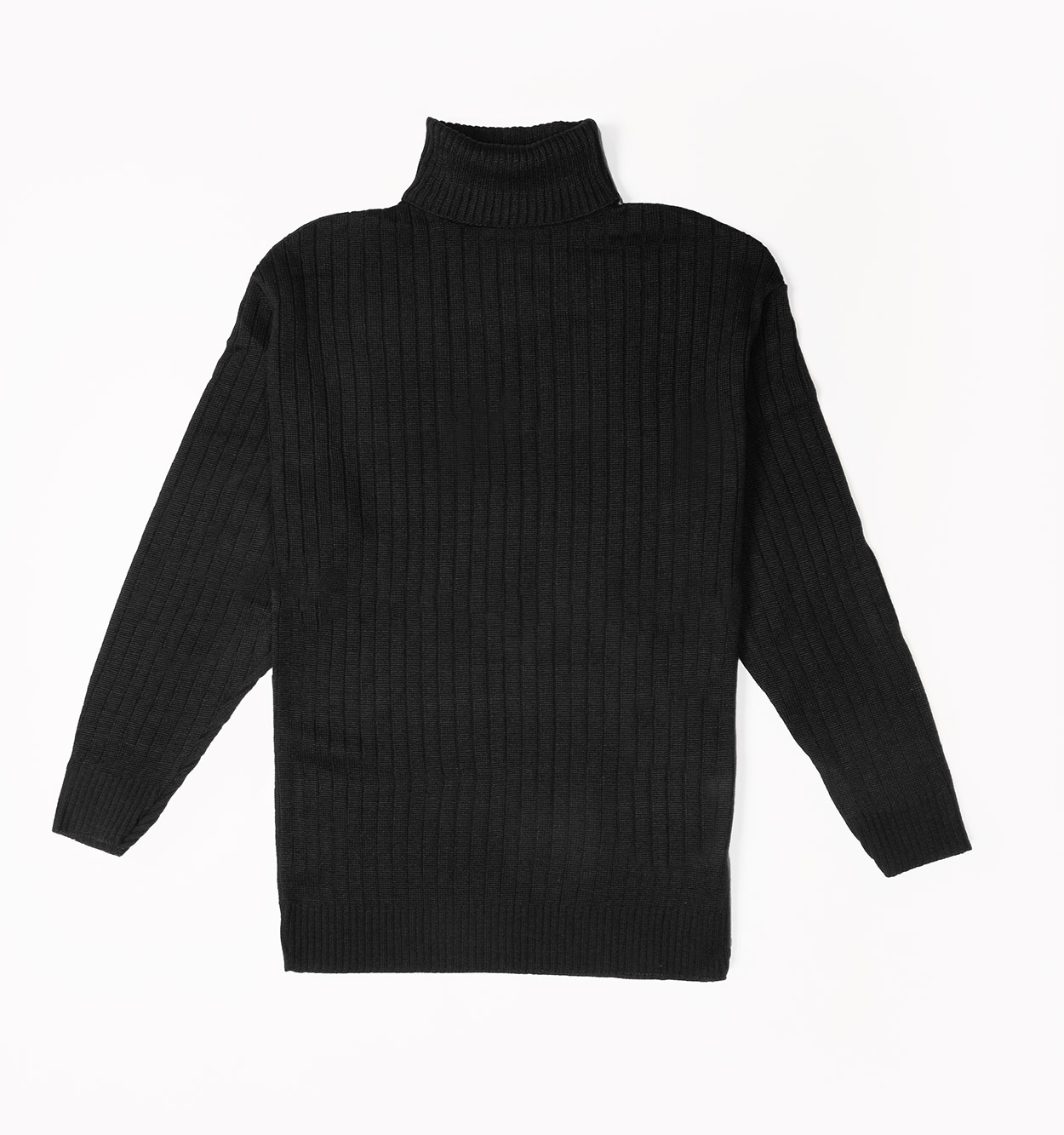 تونیک بافت زنانه آستین بلند یقه اسکی مشکی فری سایز مدل 45669