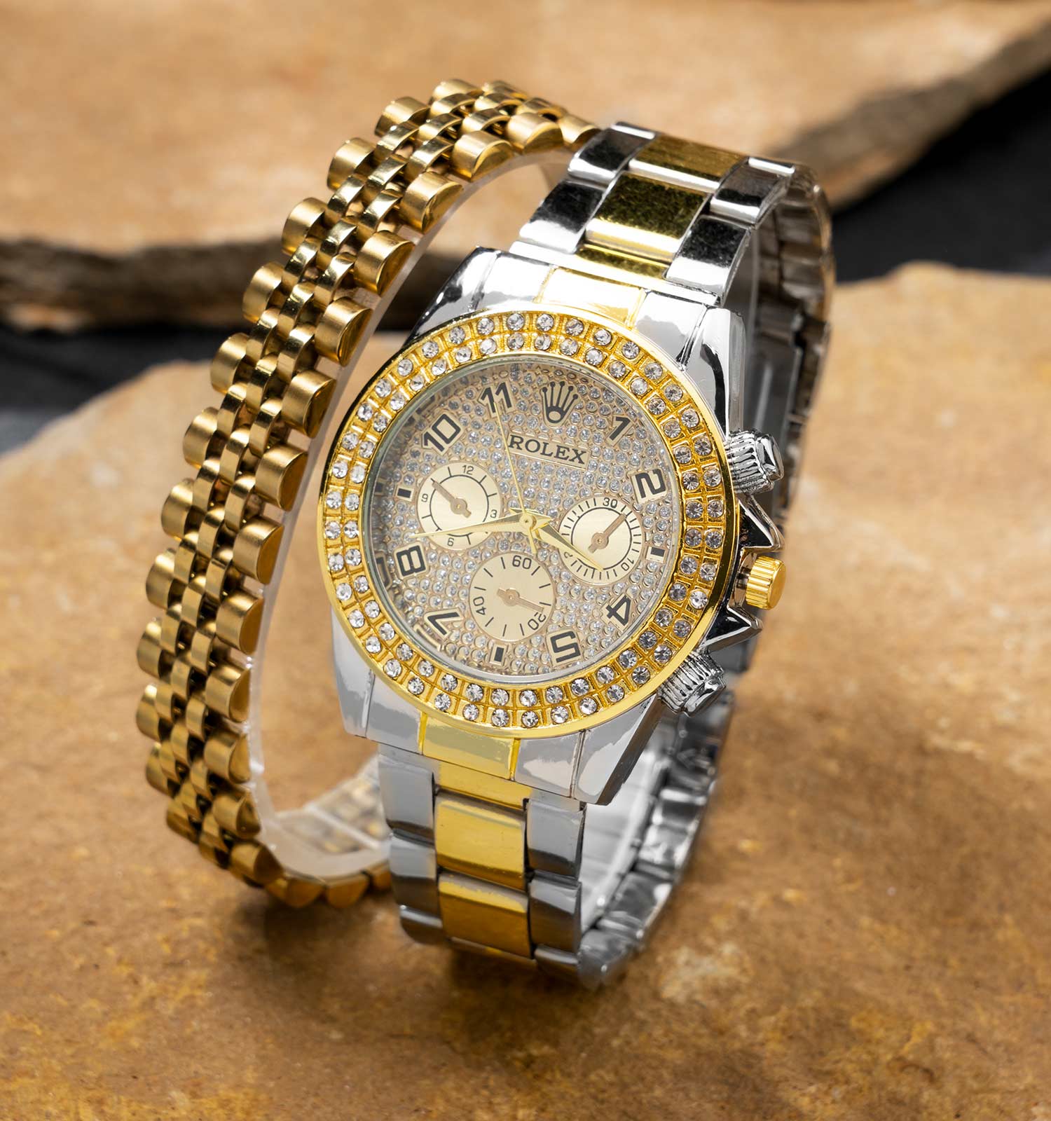 ساعت مچی مردانه عقربه ای نگین دار Rolex مدل 40852