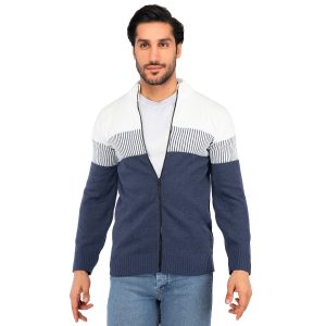 ژاکت بافت مردانه زیپ دار یقه ایستاده فری سایز راه راه Araz مدل 40294