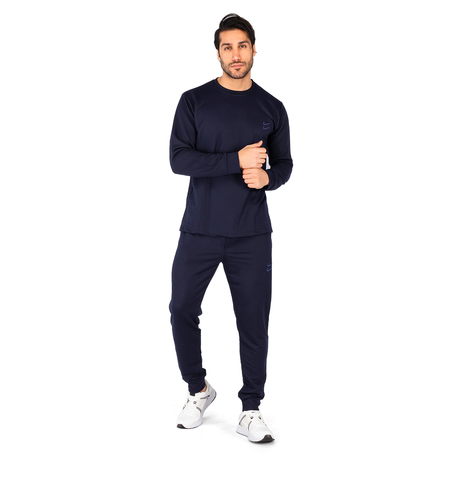 ست بلوز شلوار مردانه آستین بلند سرمه ای Nike ساده یقه گرد مدل 43654