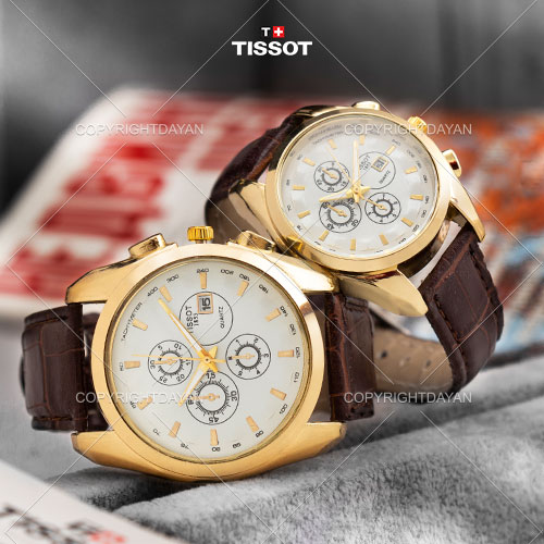 ست ساعت مردانه زنانه Tissot مدل Tempel (قهوه ای)