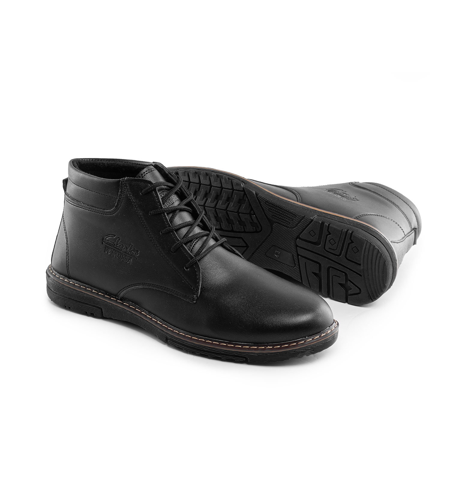 نیم بوت چرم مصنوعی مردانه مشکی Clarks بنددار مدل 39257