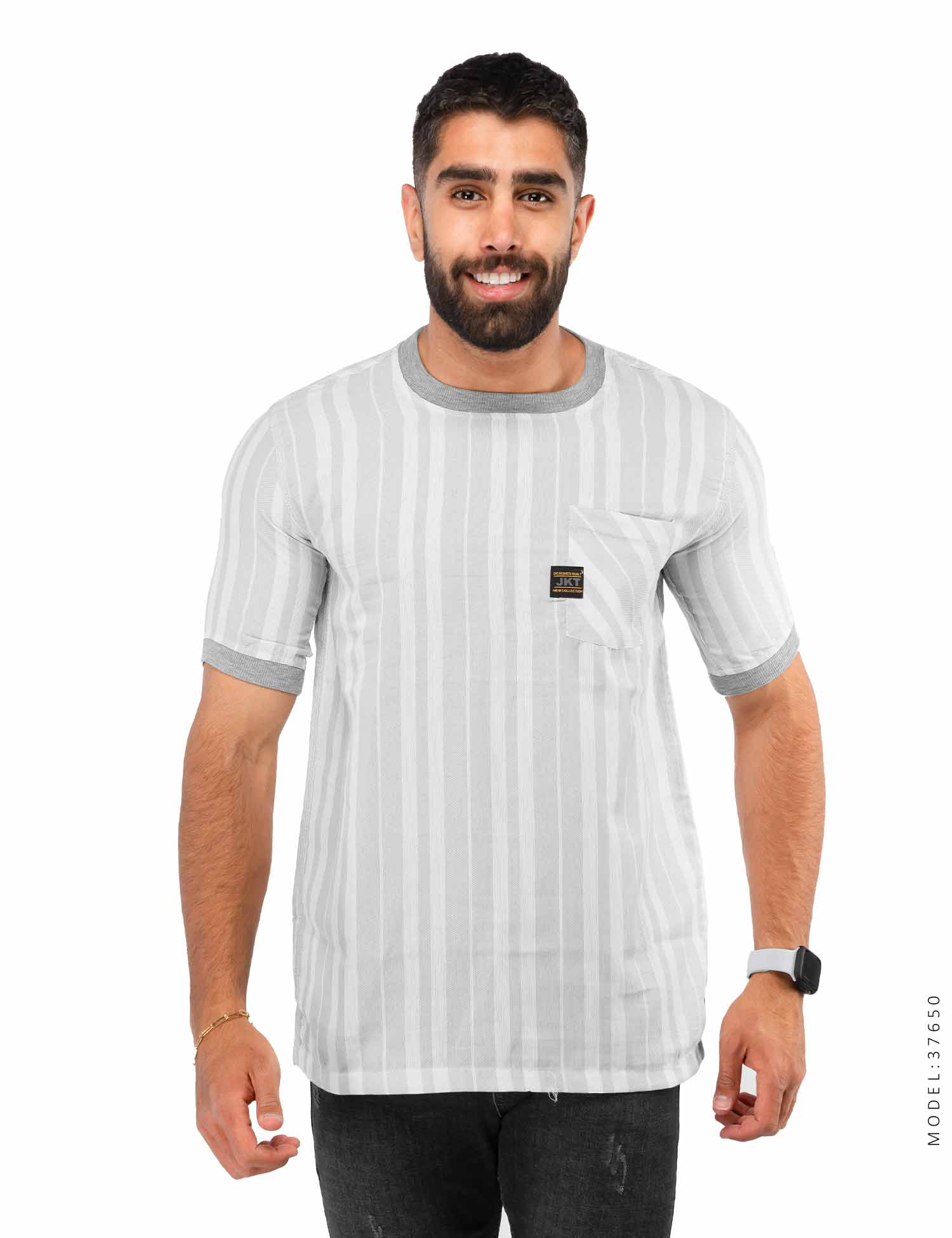 تیشرت مردانه کنفی راه راه Nika مدل 37650