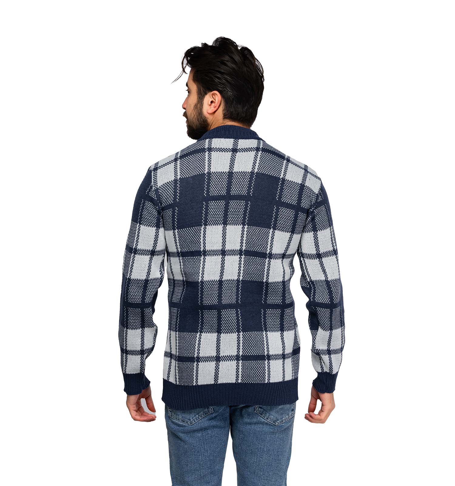 بافت مردانه یقه گرد فری سایز چهارخونه مدل 45892