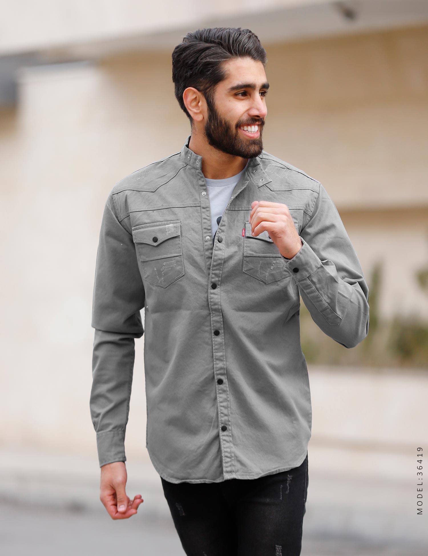 پیراهن یقه ایستاده دوجیب مردانه Lima مدل 36419