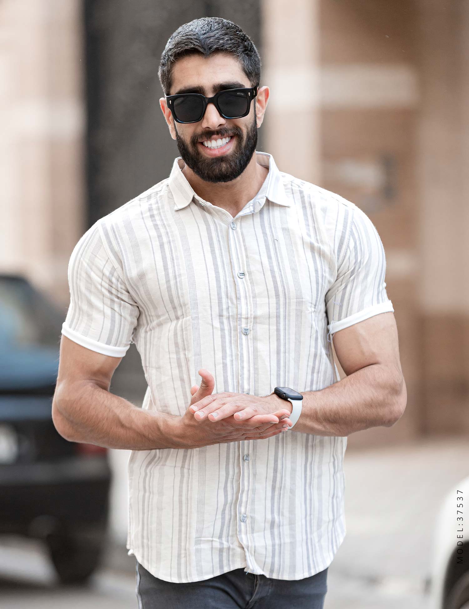 پیراهن مردانه راه راه Nika مدل 37537