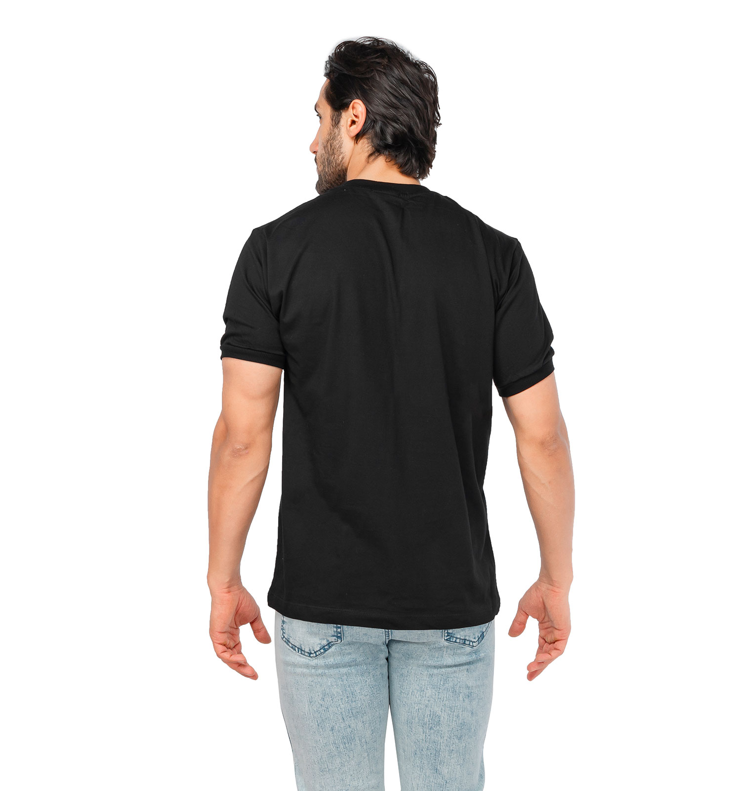 تیشرت یقه گرد مردانه مشکی پنبه ساده مدل 44794